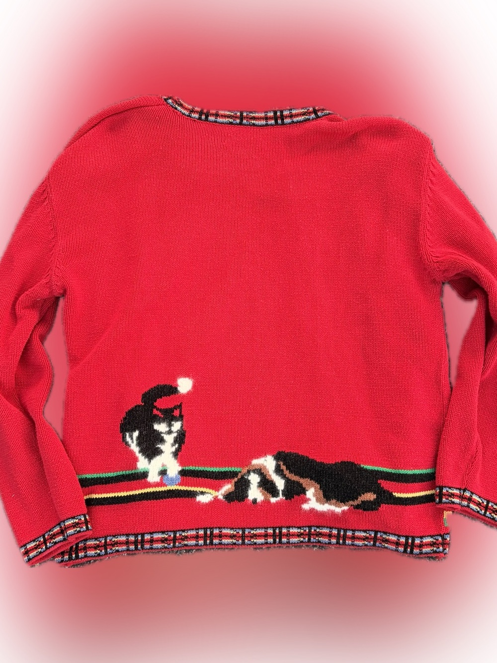 VINTAGE 1991 Susan Bristol Dog Cat Cardigan Sweater L Novelty Cottagecore - Picture 3 of 4